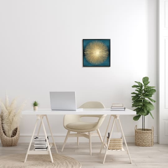 Stupell Industries Abstract Deco Sunburst Shape Over Dark Blue in Frame Wall Art